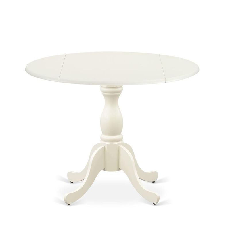 East West Furniture Modern Kitchen Table with Drop Leaves - Linen White Table Top and Linen White Pedestal Leg Finish