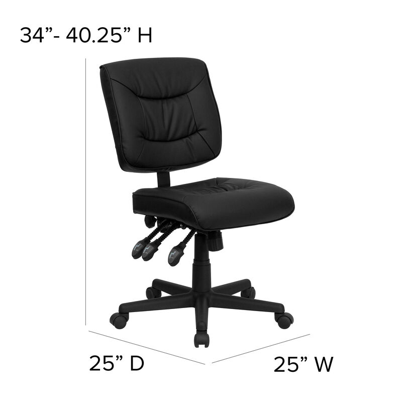 Cole Mid-Back Black LeatherSoft Multifunction Swivel Ergonomic Task Office Chair image number 5