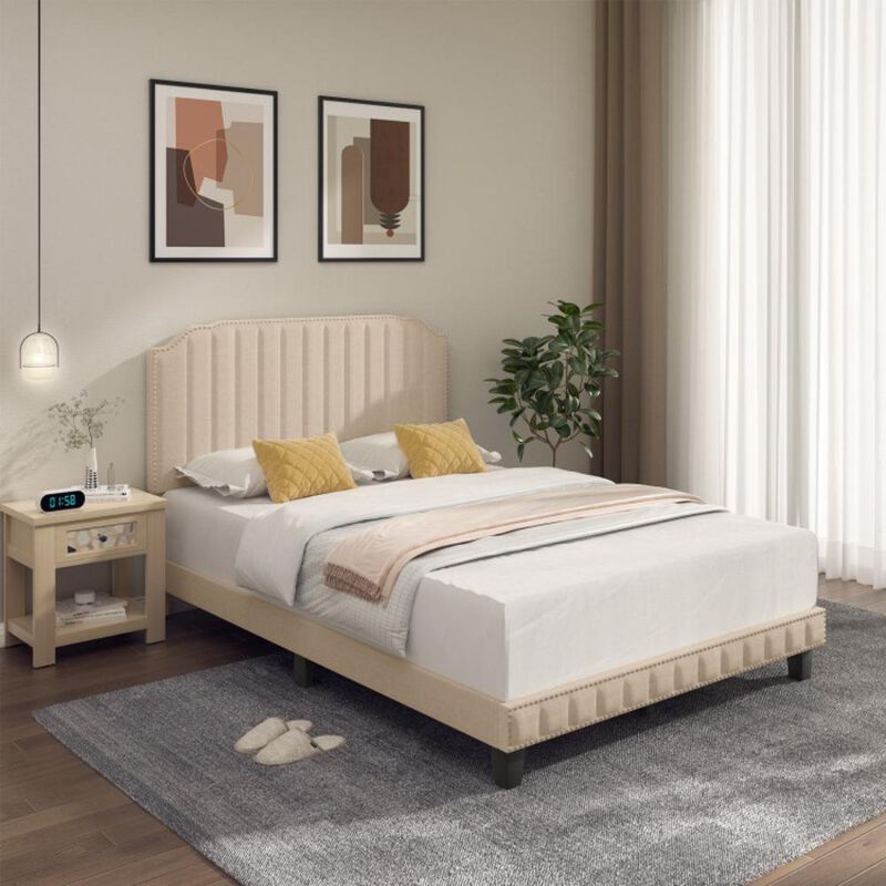 Hivvago Heavy Duty Upholstered Bed Frame with Rivet Headboard