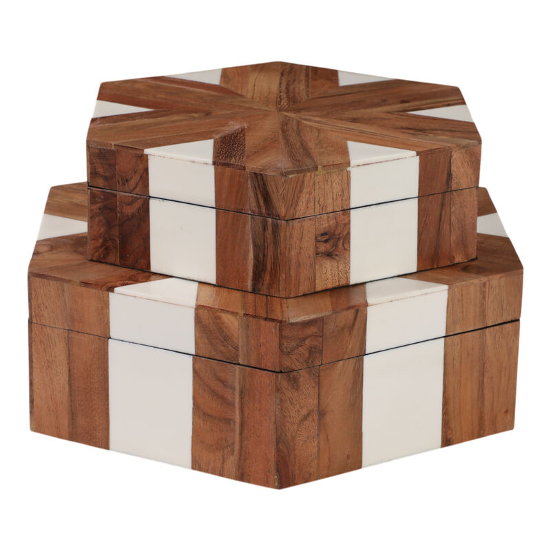 S/2 Wood Inlay Hexagon Boxes image number 4