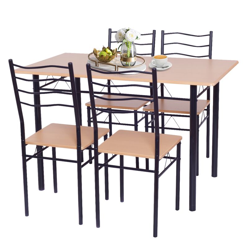 5 Pieces Wood Metal Dining Table Set with 4 Chairs