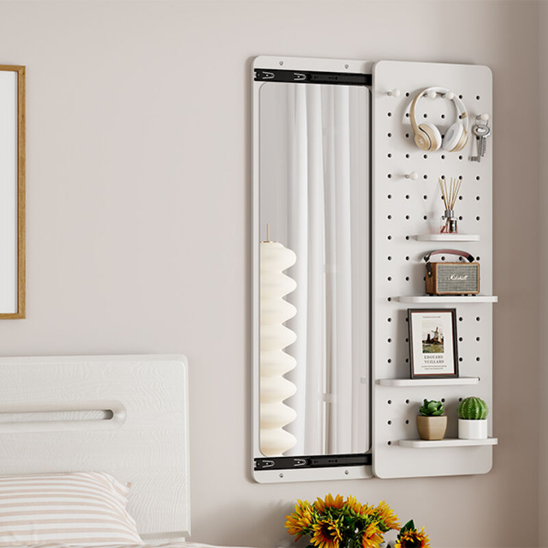 ELEMENT ACE Wall-Mounted Full Length Mirror with Sliding Panel, Multi-Functional Storage Shelves & Hooks, Space Saving for Bedroom, Living Room, Entryway image number 5