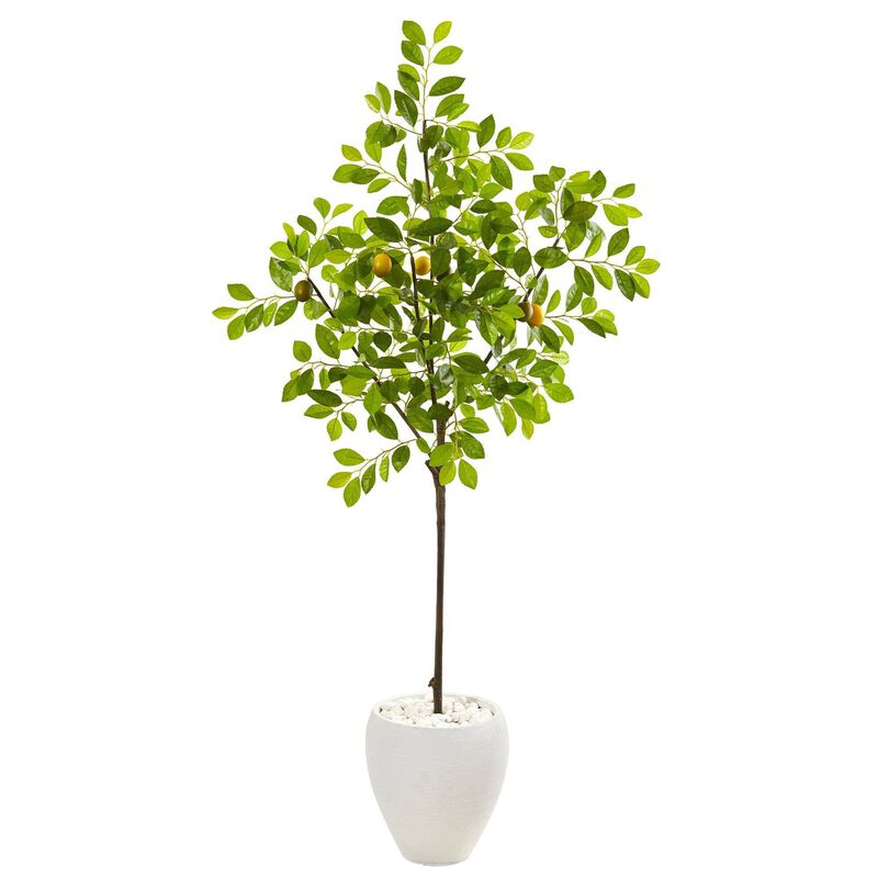 Nearly Natural 68-in Lemon Artificial Tree in White Planter
