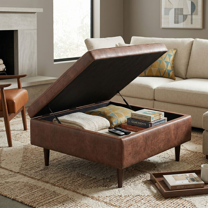 Shay Mid Century Large Square Coffee Table Storage Ottoman image number 2