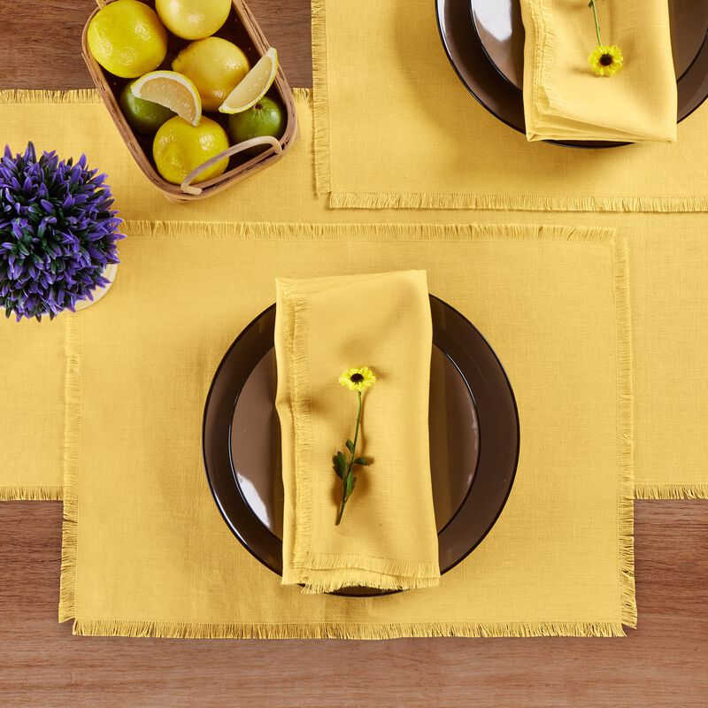 Solino Home Fringe 100% Linen Dinner Napkins &ndash; Set of 4, 20 x 20 in, Machine Washable, Holiday and Everyday Dining
