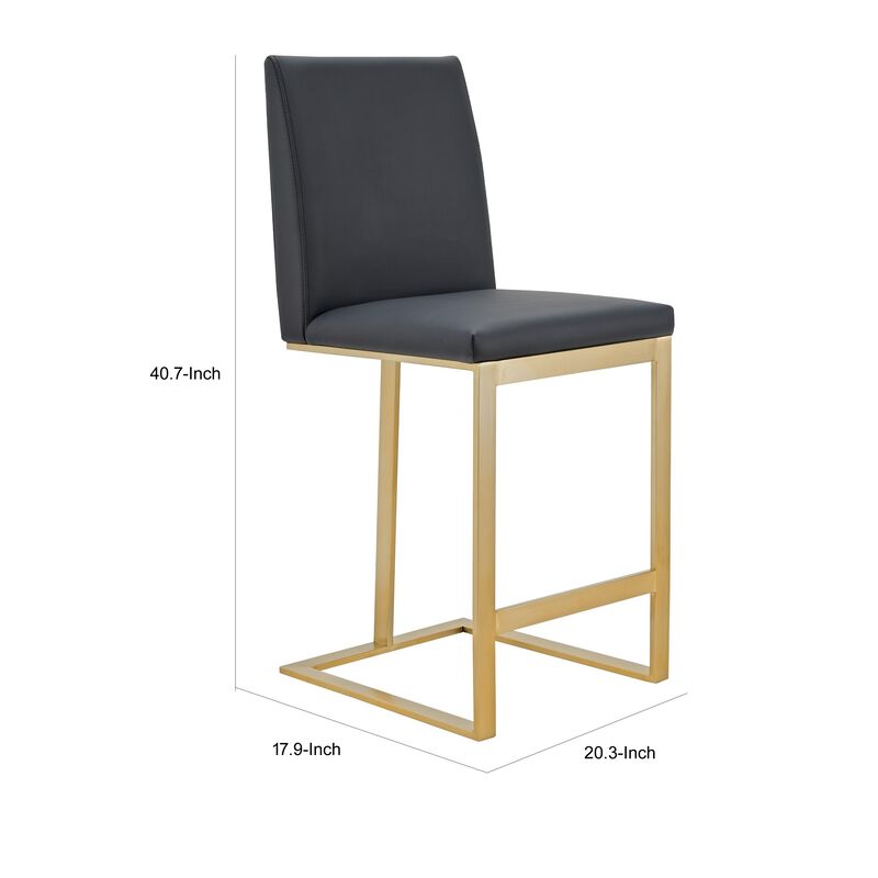 Cid Anki Counter Stool Chair, Dark Gray Faux Leather, Brass Stainless Steel - Benzara image number 5