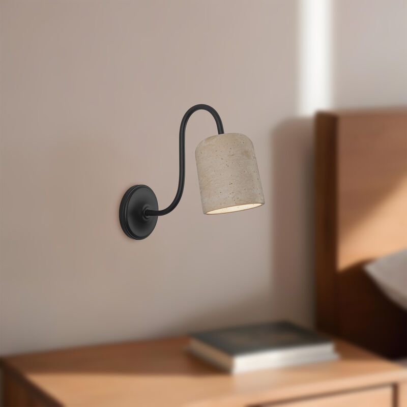 Bromley 5-in Damp-Rated Wall/Vanity Light with Natural Travertine Shade image number 1