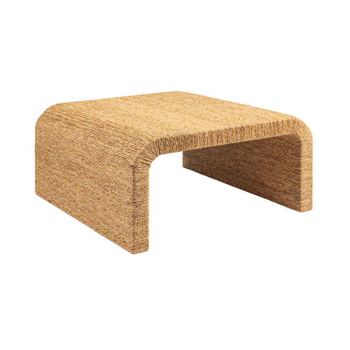 Woven Water Hyacinth & Acacia Wood Coffee Table with Waterfall Edge, Small