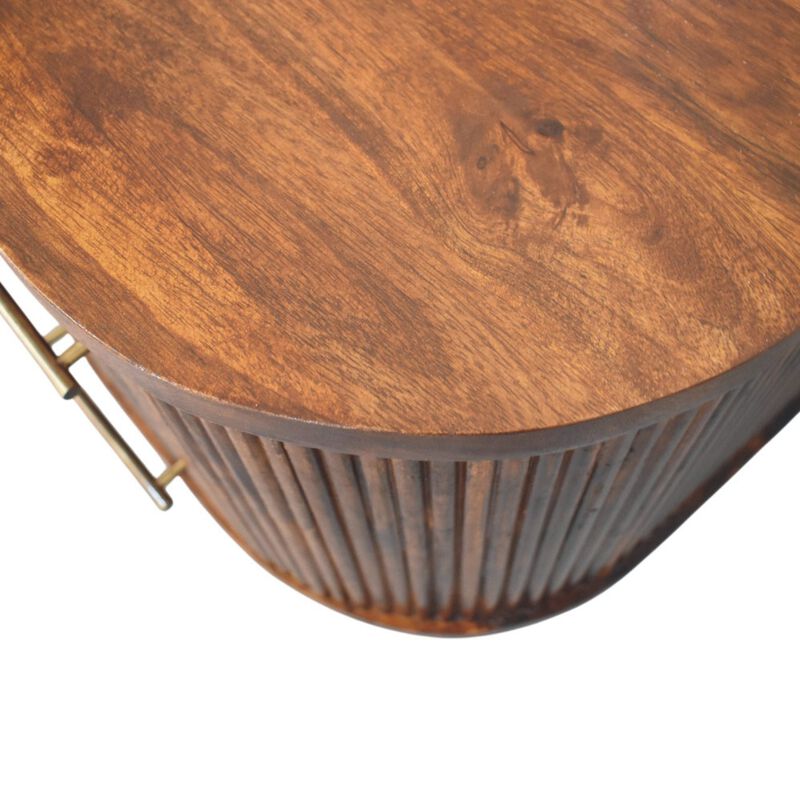 Artisan Furniture Solid Wood Ribbed Bedside with Brass Handles,2 Drawers, Brown image number 5