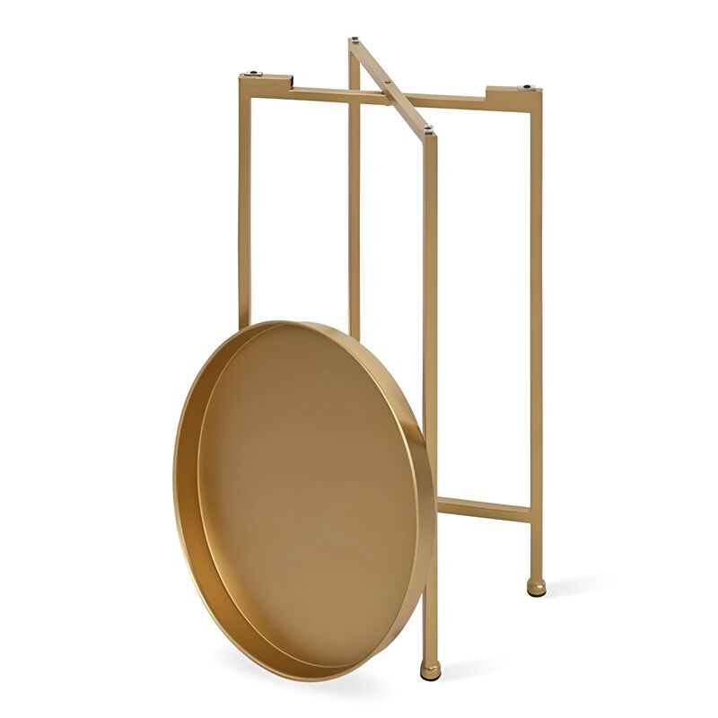 Compact Metal Round Nightstand &ndash; Removable Top for Easy Cleaning or Storage