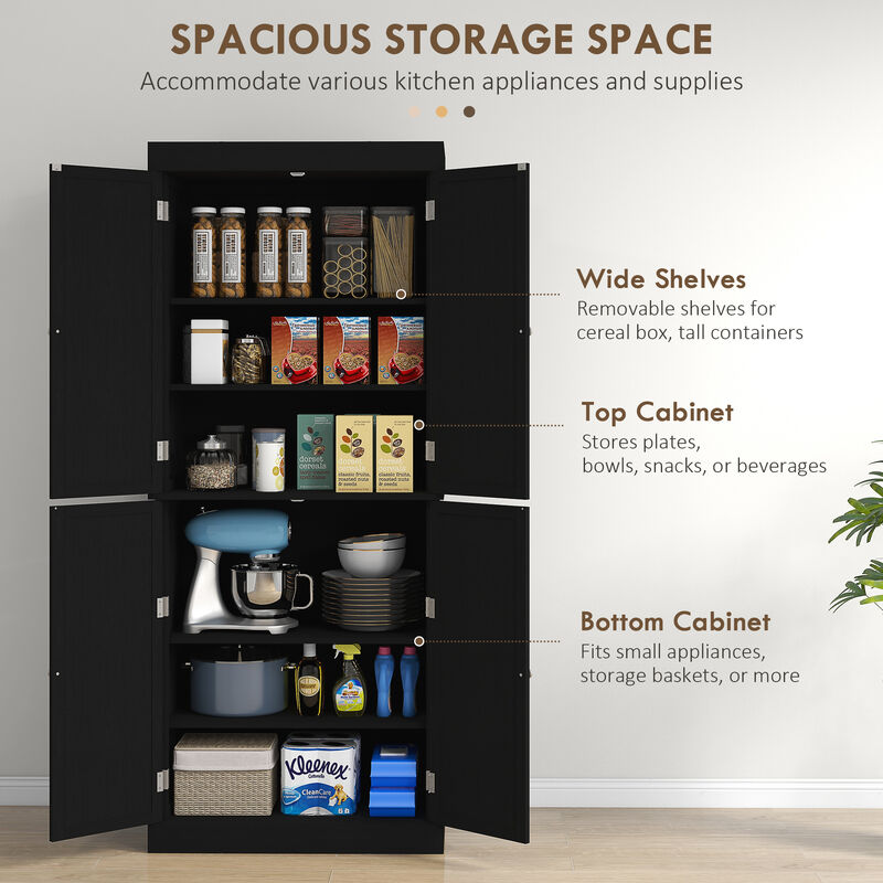 HOMCOM Modern Kitchen Pantry, 6-Tier Cabinet Organizer w/ 4 Adjustable, Black