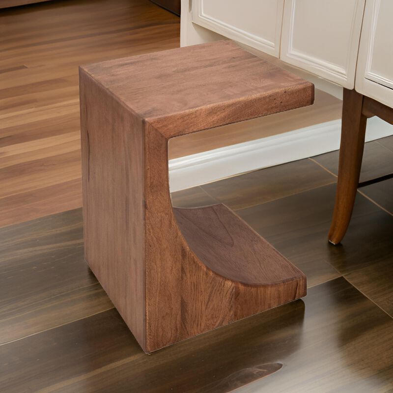 Okai Accent Table, 20 Inch Tabletop, C-Style Brown Solid Mango Wood