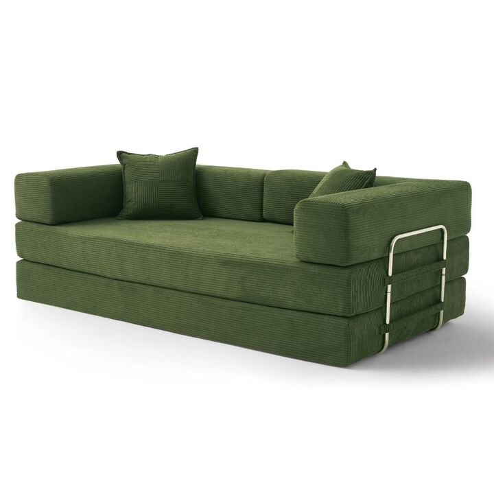78" Convertible Corduroy Sofa Bed, 5-in-1 Folding Futon Couch, Boneless Sleeper for Living Room