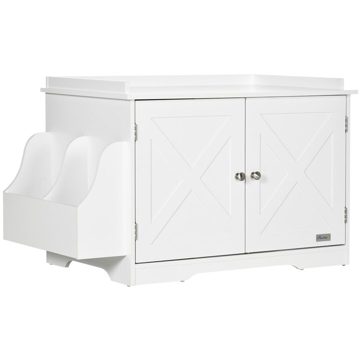Hidden Litter Box Enclosure Cat Washroom Furniture with Storage, Adjustable Divider, Indoor Pet House Side Table, White