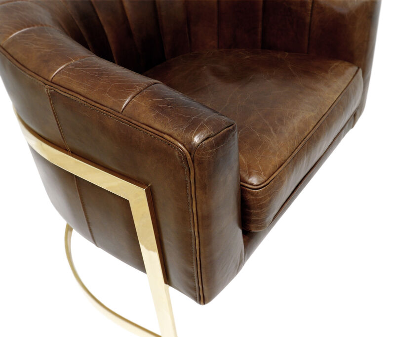 Pasargad Home Castello Genuine Leather Barrel Chair image number 5