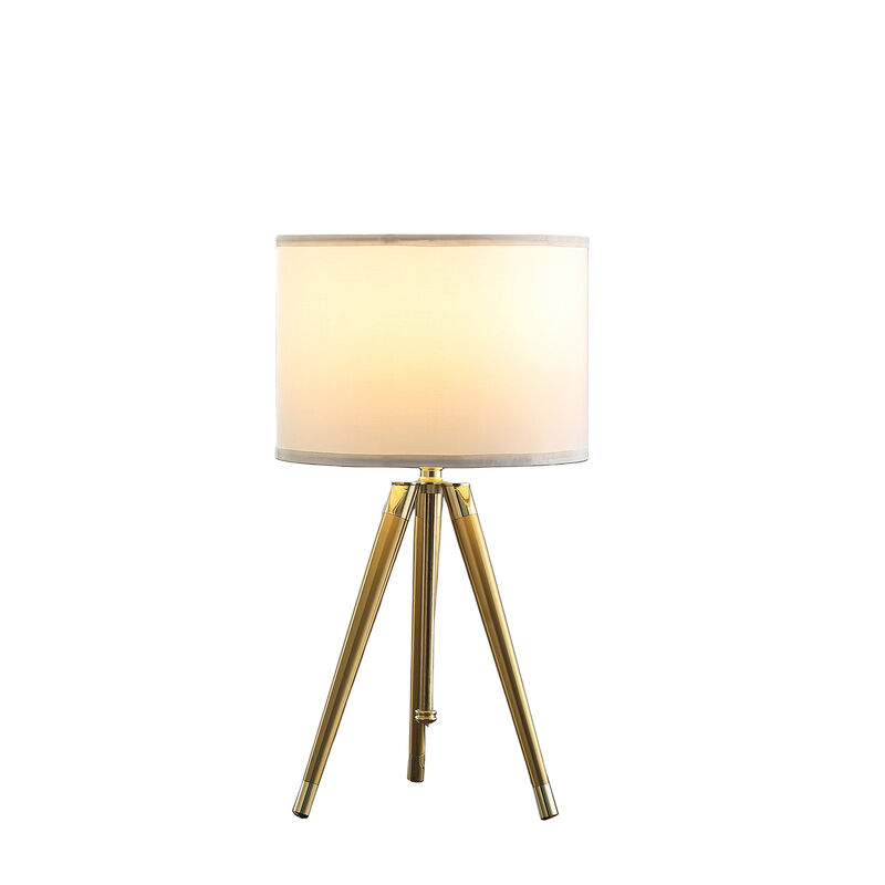 Hivvago Gold Metal Adjustable Height Tripod Table Lamp With White Drum Shade