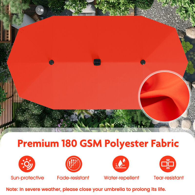 Large Patio Umbrella with LED Solar Lights and Crank Handle