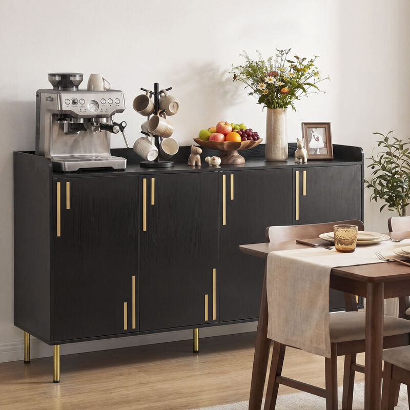 Modern 55 Inch Credenza Buffet Cabinet with 4 Doors Metal Legs Storage image number 4