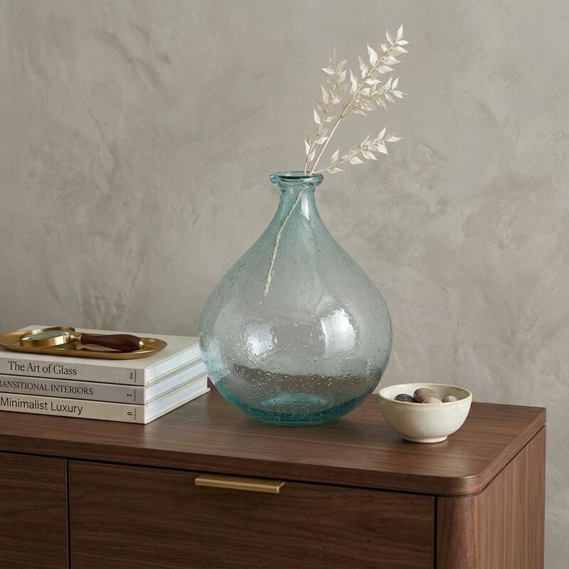 HomeRoots 10" Aqua Bubble Glass Round Table Vase image number 1