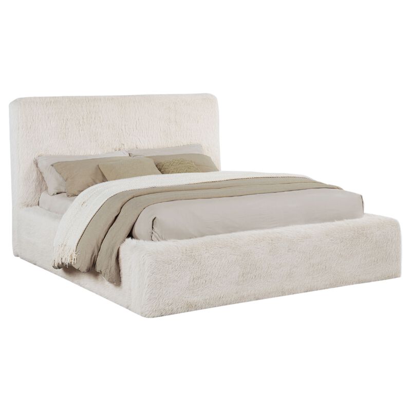 Beca Panel Bed, Foam Headboard, Faux Fur Upholstery, Modern image number 0