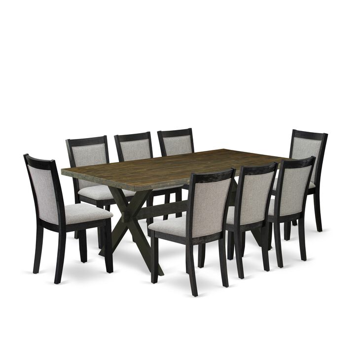East West Furniture X677MZ606-9 9Pc Dinette Set - Rectangular Table and 8 Parson Chairs - Multi-Color Color