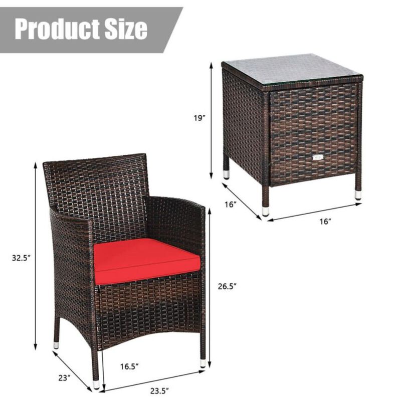 Hivvago 3 Pieces Ergonomic Wicker Patio Conversation Set