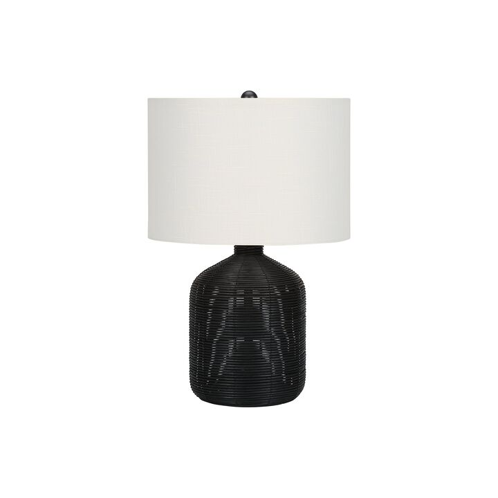 Monarch Specialties I 9734 - Lighting, 23"H, Table Lamp, Black Rattan, Ivory / Cream Shade, Modern