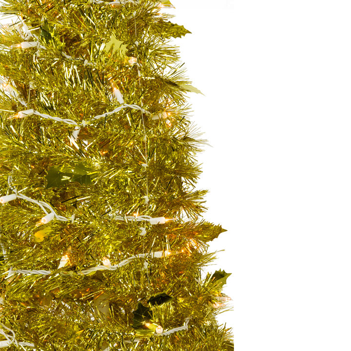 4' Pre-Lit Gold Tinsel Pop-Up Artificial Christmas Tree  Clear Lights