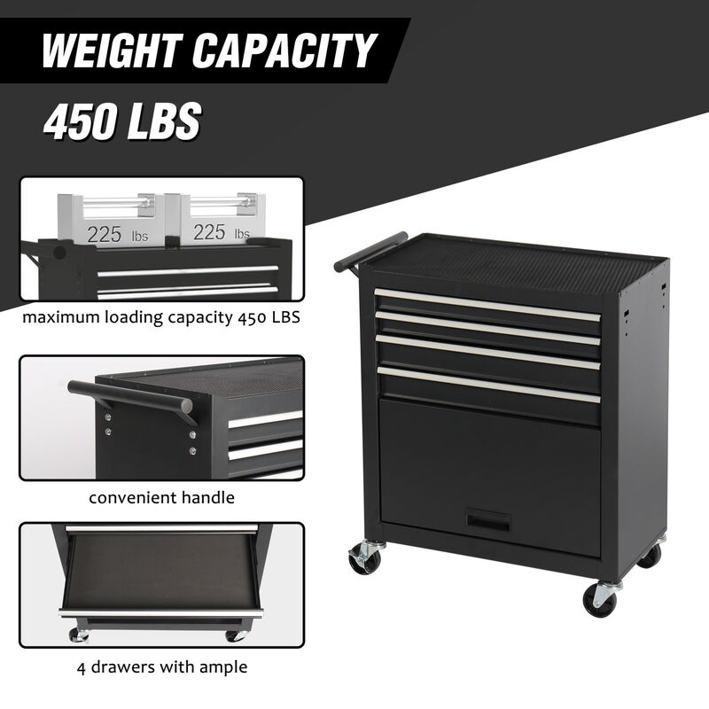 ELEMENT ACE 4-Drawer Rolling Tool Chest with Ball-Bearing Drawers and Casters, Mobile Storage Organizer for Garages, Warehouses, Workshops and Repair Shops image number 4
