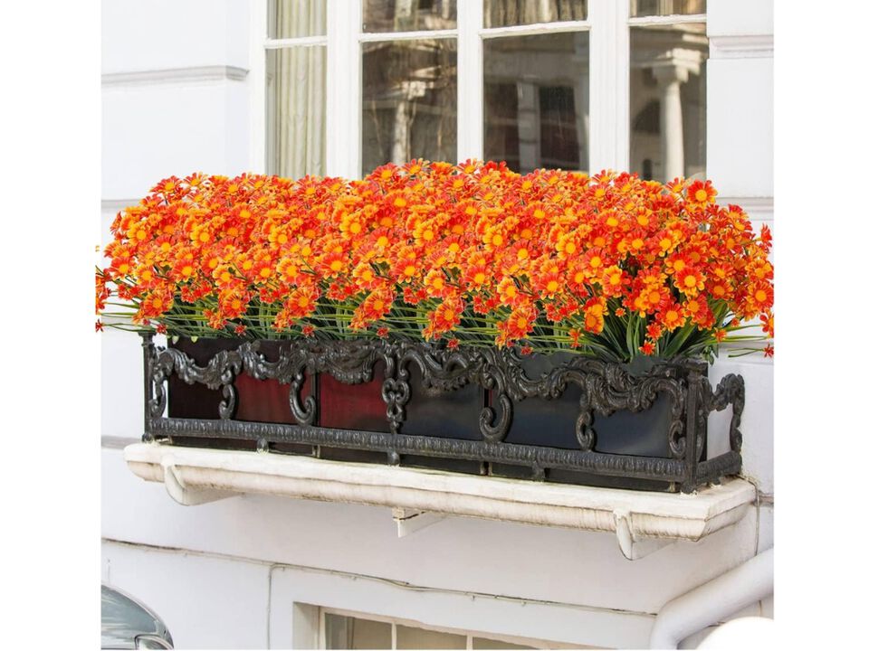20 Bundle Orange Artificial Outdoor Plants UV Resistant Home Decor