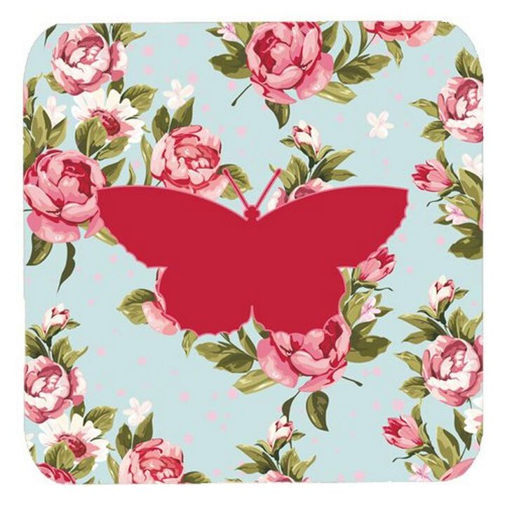 Caroline's Treasures BB1041-RS-BU-FC Butterfly Shabby Chic Blue Roses Foam Coasters (Set of 4), 3.5 H x 3.5 W, Multicolor