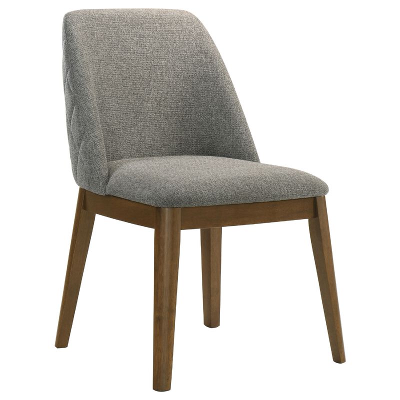 Freda Dining Chair, Set of 2, Gray Diamond Quilted Fabric, Brown Wood image number 3