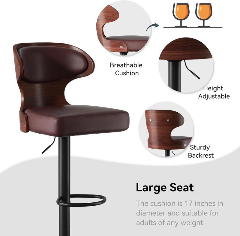 Ergonomic Modern Dual Color Steady PU Leather Bar Stool Swivel Height Adjustable Large Seat Hotel Outdoor Kitchen Counter Chair image number 5