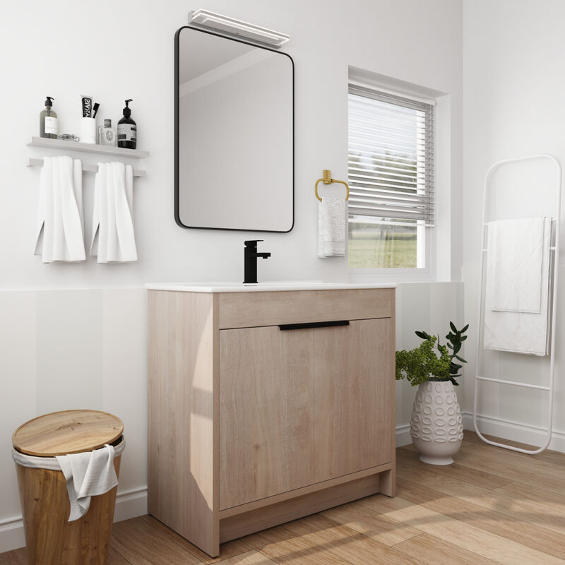 36 Inch Freestanding Bathroom Vanity with White Ceramic Sink & 2 Soft-Close Cabinet Doors (BVB02436PLO-F-BL9090B),W1286S