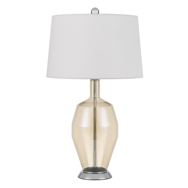 HomeRoots 29" Nickel Metal Round Table Lamp With White Drum Shade