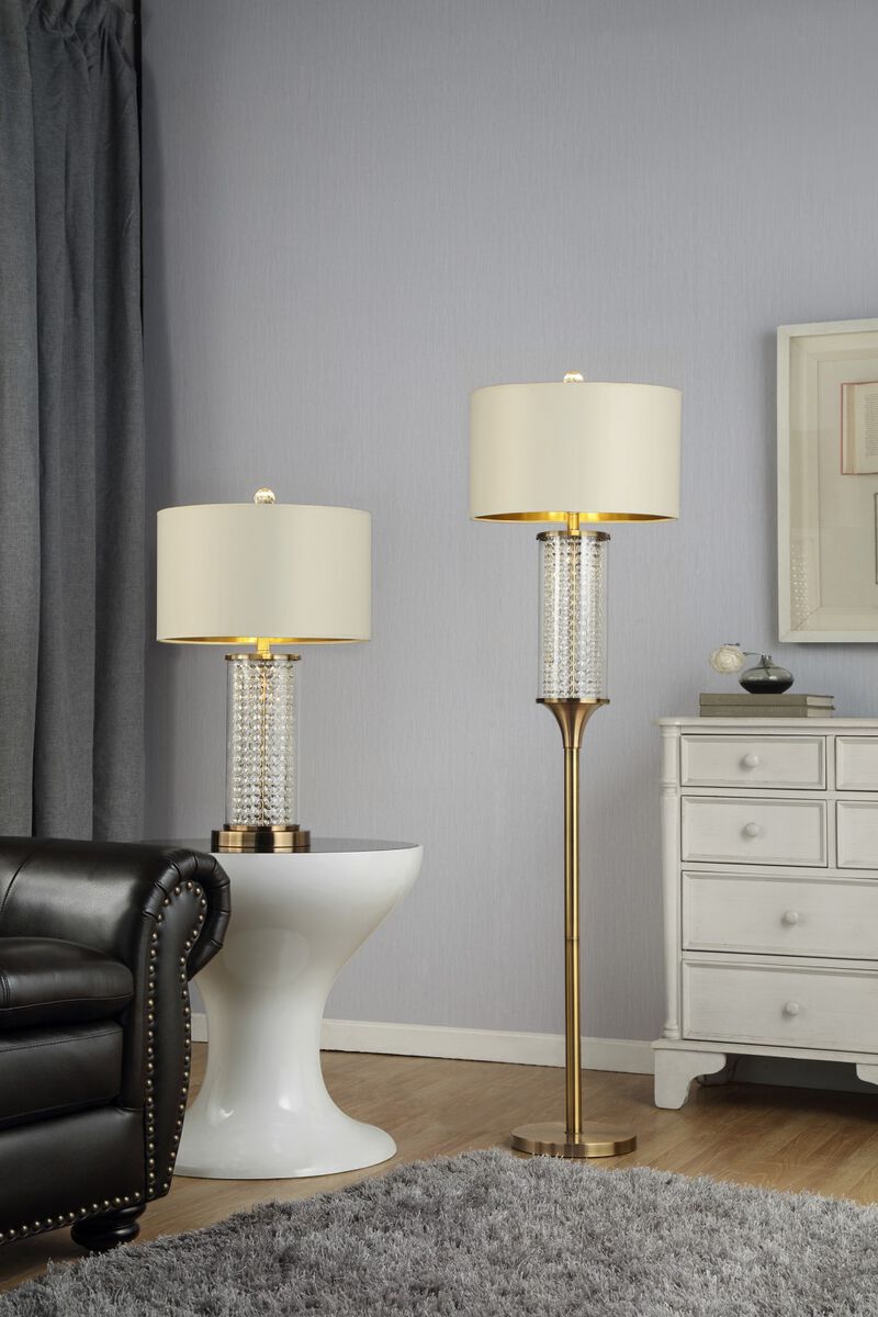 Hivvago 62" Gold Column Floor Lamp With Off White Metal Drum Shade