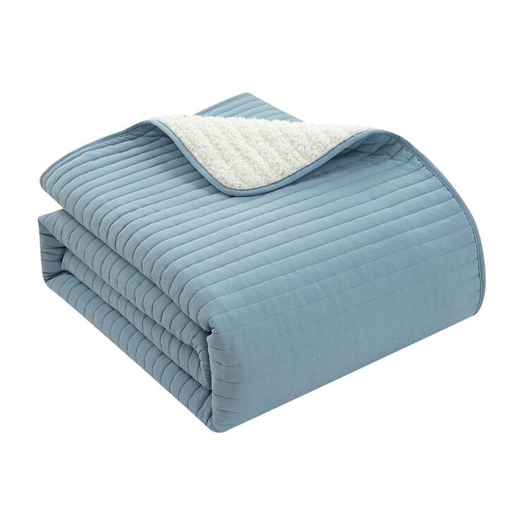 Chic Home St Paul Quilt Set Contemporary Striped Design Sherpa Lined Bedding - Pillow Shams Included - 3 Piece - King 104x90", Blue