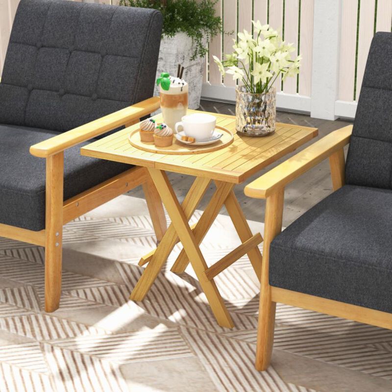 Hivvago Patio Folding Side Table with X-shaped Legs and Slatted Tabletop