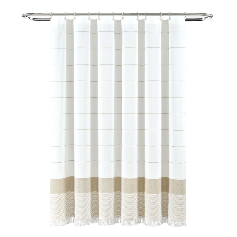 Stripe Yarn Dyed Tassel Fringe Woven Cotton Shower Curtain
