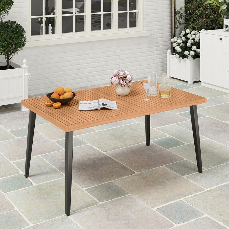 Outdoor Dining Table with Metal Legs and Built-In Umbrella Hole-Natural image number 1