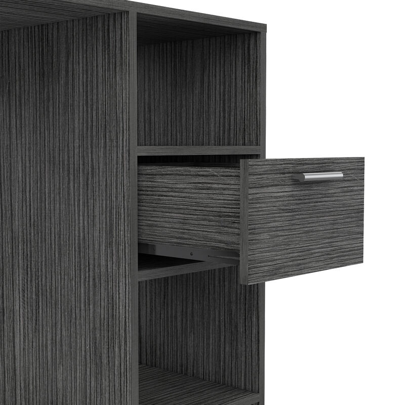 DEPOT E-SHOP Naxos Computer Desk with 1-Drawer and 2-Open Storage Shelves, Smokey Oak