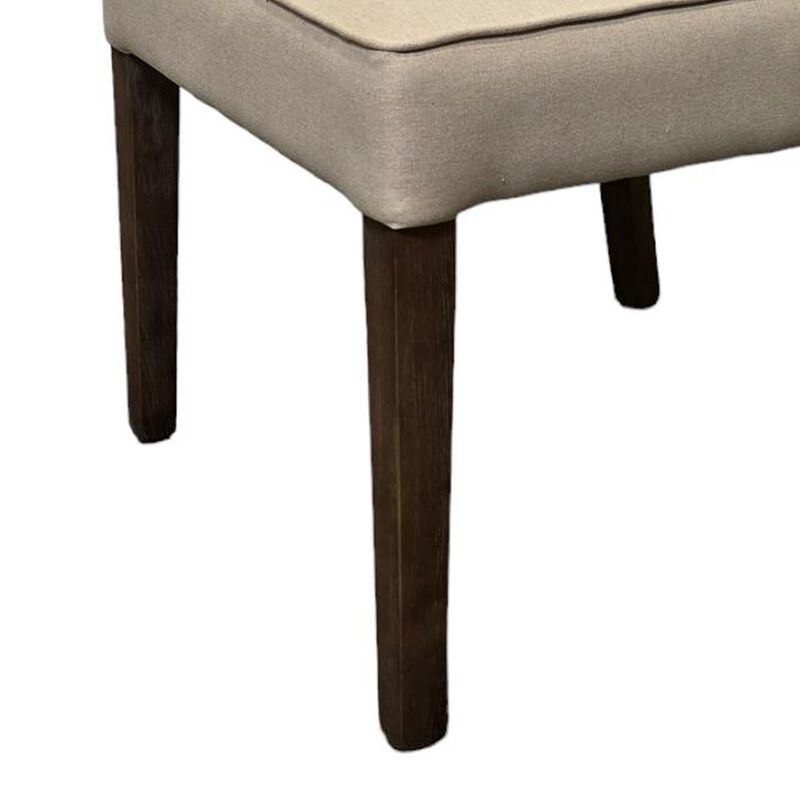 Rea Dining Side Chair Set of 2, Beige Fabric, Oak Brown Solid Wood