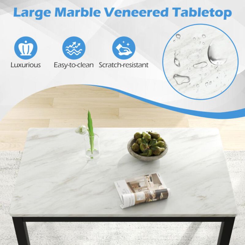 Hivvago 45 Inch Rectangular Mid Century Dining Table with Faux Marble Tabletop for 4 People