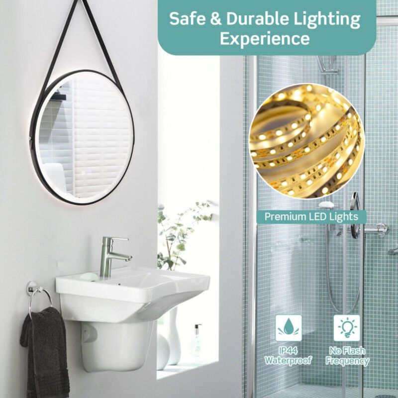 Hivvago 24 Inch Round Wall-mounted Mirror with 3 Color LED Lights and Anti-Fog Function