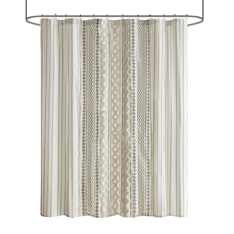 Gracie Mills Modesto Chenille Striped Cotton Printed Shower Curtain