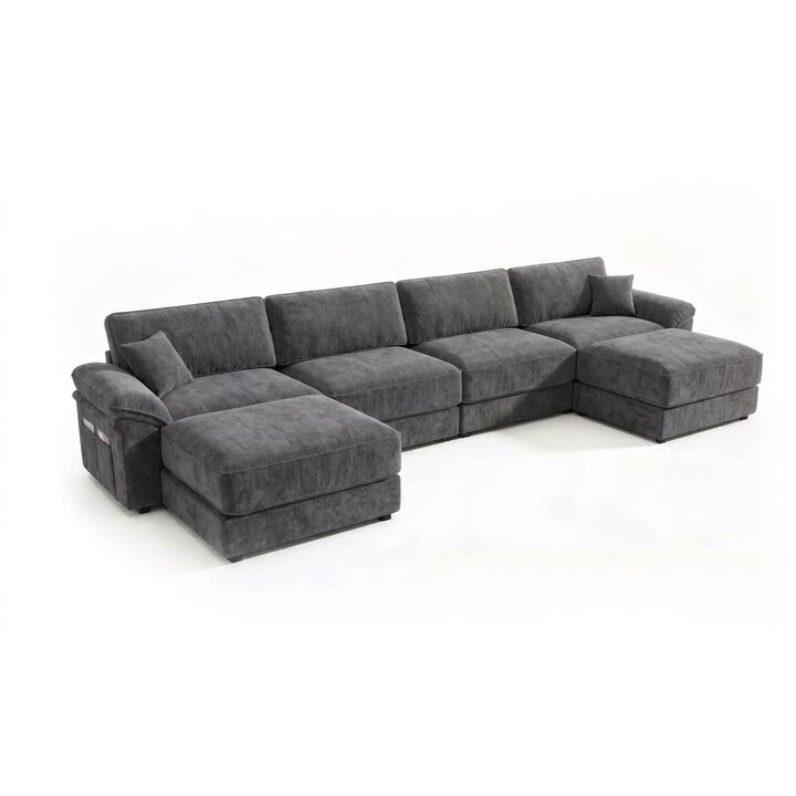 Vipbear 150 Inch Chenille Oversized Modular Sectional Sofa U Shaped Cloud Couch with Movable Ottoman