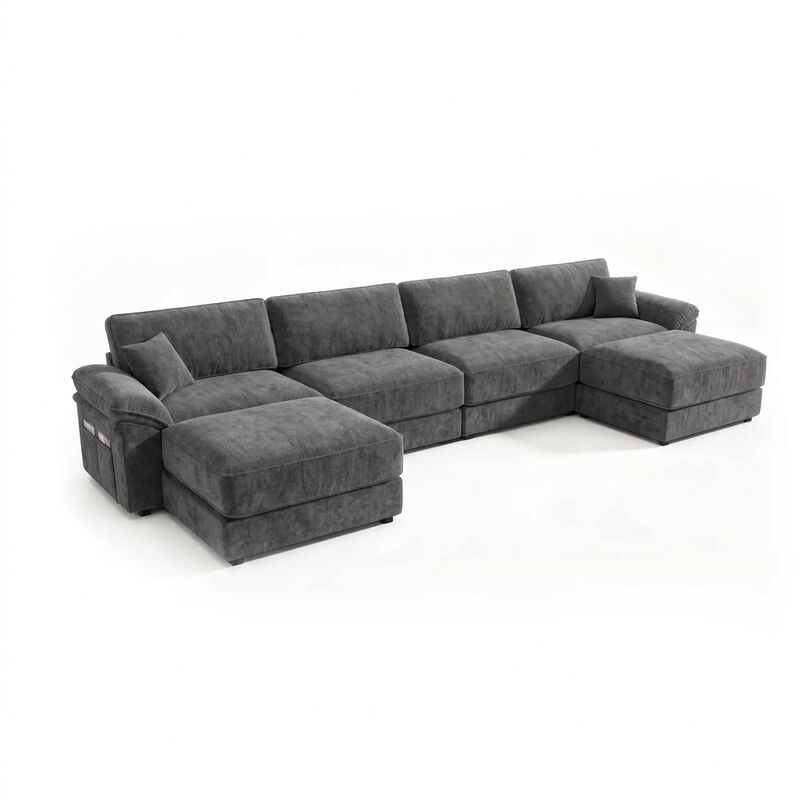 Vipbear 150 Inch Chenille Oversized Modular Sectional Sofa U Shaped Cloud Couch with Movable Ottoman image number 0