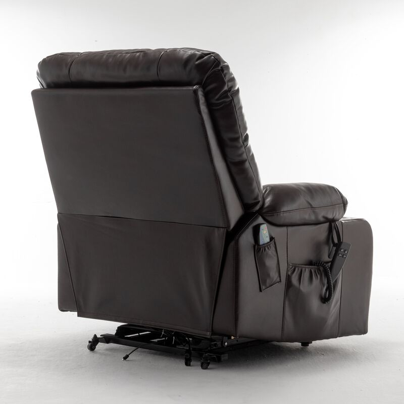 Leather Lift Recliner with Heat and Massage Lift Sofa Chair with 2 Pockets, 2 Cup Holder, 2 Remote image number 6