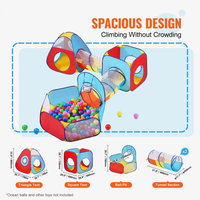 5-in-1 Kids Play Tent with Tunnel and Basketball Hoop, Indoor Outdoor Set with Bag