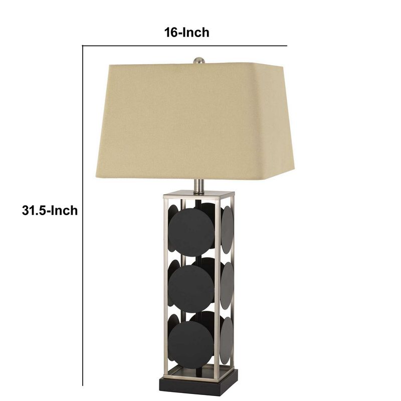 31.5" Metal Table Lamp with Geometric Accents, Black and Silver-Benzara